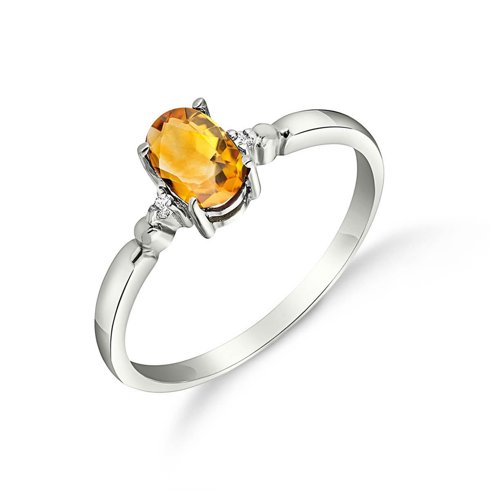 14K. SOLID GOLD RING WITH NATURAL DIAMONDS & CITRINE (White Gold)